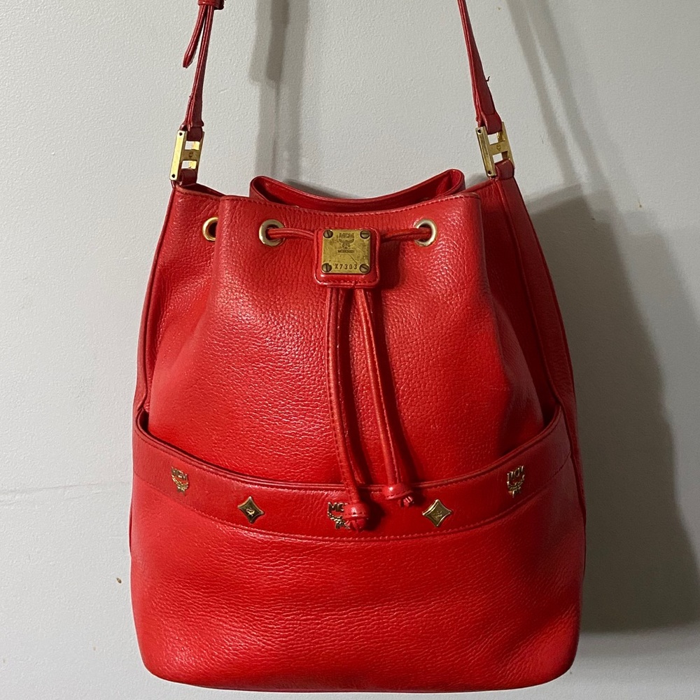 Authentic MCM Bucket Medium Leather Red